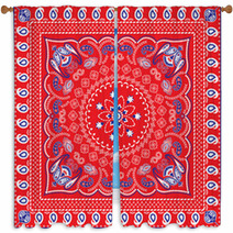Red, Blue & White Retro Patterned Bandana Or Head Scarf Window Curtains 57542314