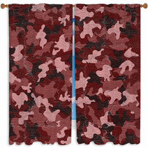 Red Camouflage Window Curtains 85070360