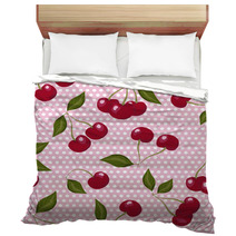 Red Cherries On Pink And White Polka Dots Bedding 56821011