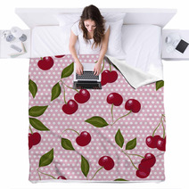 Red Cherries On Pink And White Polka Dots Blankets 56821011