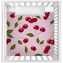 Red Cherries On Pink And White Polka Dots Nursery Decor 56821011