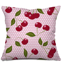 Red Cherries On Pink And White Polka Dots Pillows 56821011