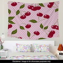 Red Cherries On Pink And White Polka Dots Wall Art 56821011