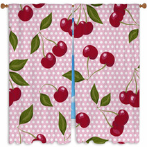 Red Cherries On Pink And White Polka Dots Window Curtains 56821011