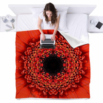 Red Concentric Flower Center Mandala Kaleidoscopic Design Blankets 64756397
