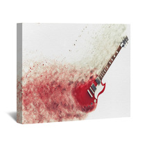 Red Electric Guitar Disintegrating Wall Art 96097698