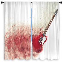Red Electric Guitar Disintegrating Window Curtains 96097698