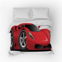 Red European Style Sports Car Cartoon Vector Illustration Bedding 210896953