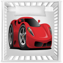 Red European Style Sports Car Cartoon Vector Illustration Nursery Decor 210896953