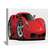 Red European Style Sports Car Cartoon Vector Illustration Wall Art 210896953