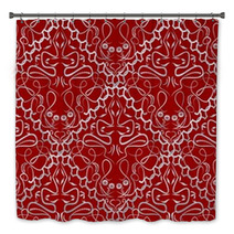 Red Fabric With An Light Old-style Brocade Pattern Bath Decor 71698449
