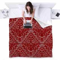 Red Fabric With An Light Old-style Brocade Pattern Blankets 71698449