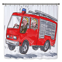 Red Fire Truck Fireman Caricature Bath Decor 102541483