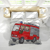 Red Fire Truck Fireman Caricature Bedding 102541483