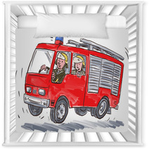 Red Fire Truck Fireman Caricature Nursery Decor 102541483