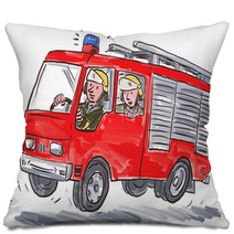 Red Fire Truck Fireman Caricature Pillows 102541483