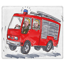 Red Fire Truck Fireman Caricature Rugs 102541483