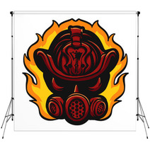 Red Firefighter Helmet In Flame Backdrops 240082806