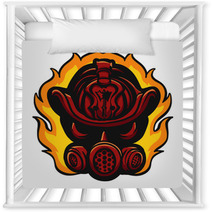 Red Firefighter Helmet In Flame Nursery Decor 240082806