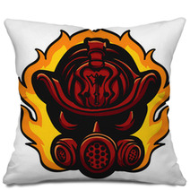 Red Firefighter Helmet In Flame Pillows 240082806