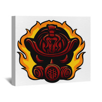 Red Firefighter Helmet In Flame Wall Art 240082806