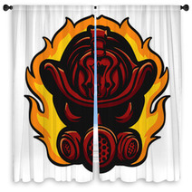 Red Firefighter Helmet In Flame Window Curtains 240082806