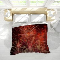 Red Fireworks In The Night Sky Bedding 56742325