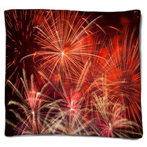 Red Fireworks In The Night Sky Blankets 56742325