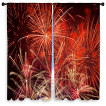 Red Fireworks In The Night Sky Window Curtains 56742325