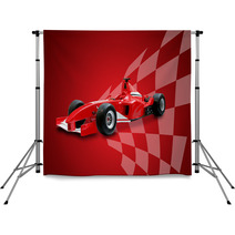 Red Formula One Car And Racing Flag Backdrops 3138776