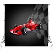 Red Formula One Car And Racing Flag Backdrops 3139088