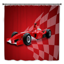 Red Formula One Car And Racing Flag Bath Decor 3138776