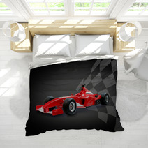 Red Formula One Car And Racing Flag Bedding 3139088