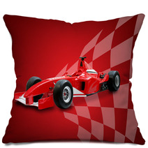 Red Formula One Car And Racing Flag Pillows 3138776