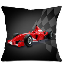 Red Formula One Car And Racing Flag Pillows 3139088