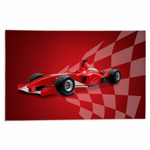 Red Formula One Car And Racing Flag Rugs 3138776