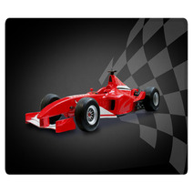 Red Formula One Car And Racing Flag Rugs 3139088