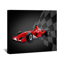 Red Formula One Car And Racing Flag Wall Art 3139088
