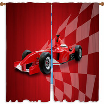 Red Formula One Car And Racing Flag Window Curtains 3138776
