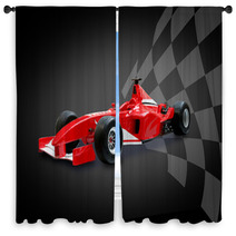 Red Formula One Car And Racing Flag Window Curtains 3139088