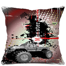 Red Gray And Black Monster Truck Poster Pillows 28567852