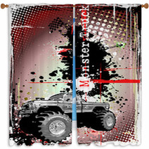 Red Gray And Black Monster Truck Poster Window Curtains 28567852