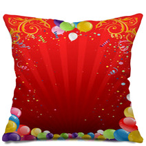 Red Holiday Background With Balloons Pillows 53711617