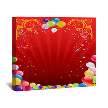 Red Holiday Background With Balloons Wall Art 53711617