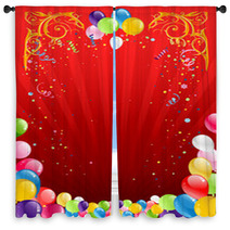 Red Holiday Background With Balloons Window Curtains 53711617