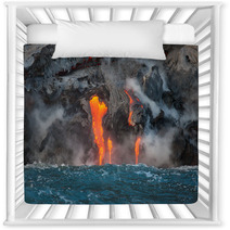 Red Hot Lava Flowing Into Pacific Ocean On Big Island, Hawaii  Nursery Decor 64456310