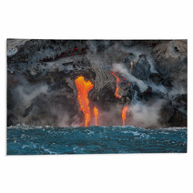 Red Hot Lava Flowing Into Pacific Ocean On Big Island, Hawaii  Rugs 64456310