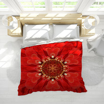 Red Mandala Concentric Flower Center Kaleidoscope Bedding 72408927