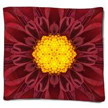 Red Mandala Concentric Flower Center Kaleidoscope Blankets 66477068