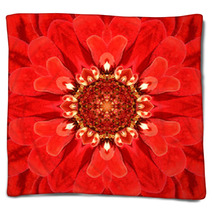 Red Mandala Concentric Flower Center Kaleidoscope Blankets 72408927